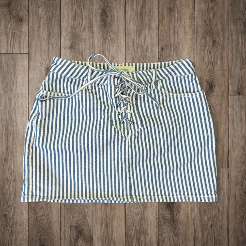PacSun Blue and White Striped Mini‎ Skirt